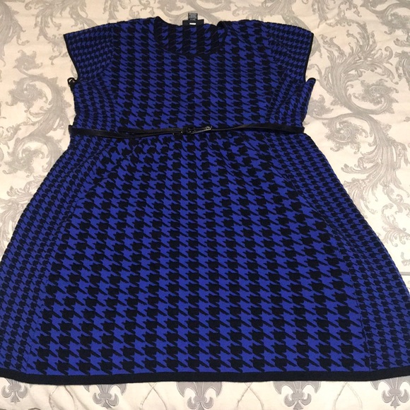 Lane Bryant Dresses & Skirts - Blue and Black Houndstooth Dress With Belt
